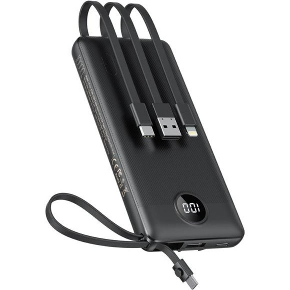Portable Charger 10000mAh Power Bank with Built in Cables Fast Charge USB C